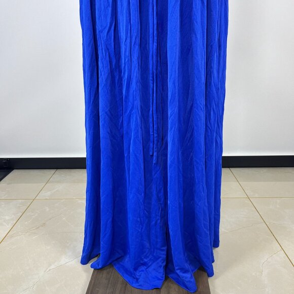 NWOT Farm Rio V Neckline Ruched Blue Maxi Dress Long Sleeves Size M - Picture 5 of 12